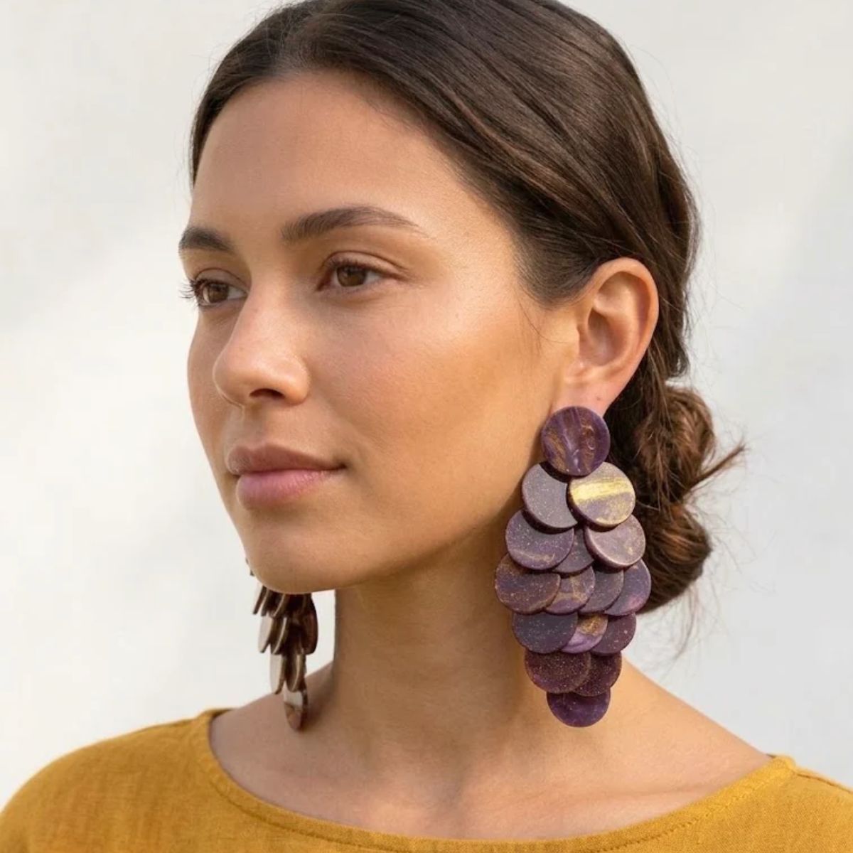 Purple Cascading Disc Chandelier Drop Earrings