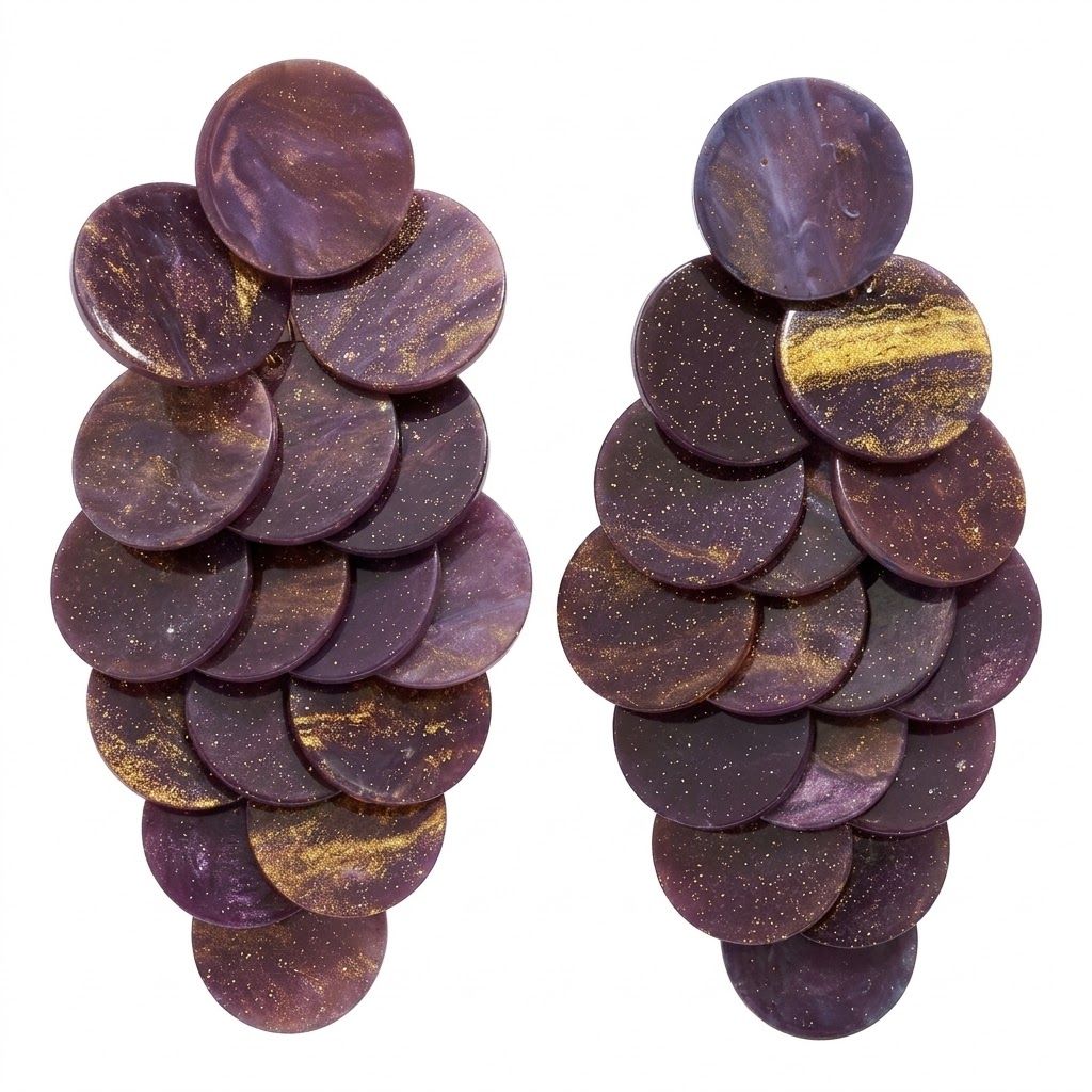 Purple Cascading Disc Chandelier Drop Earrings