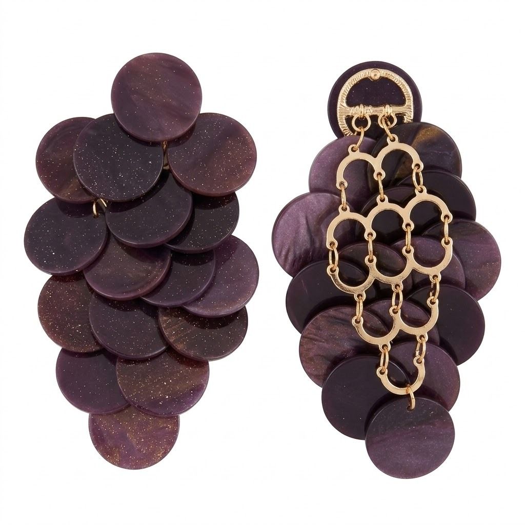 Purple Cascading Disc Chandelier Drop Earrings