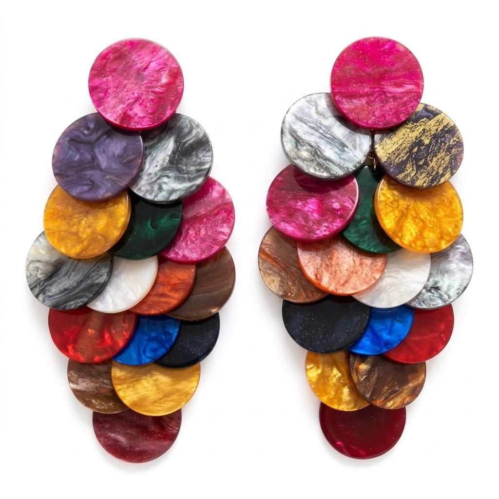 Rainbow Cascading Disc Chandelier Drop Earrings