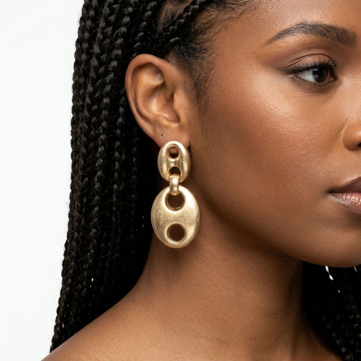 Dangle Matte Gold Puffy Anchor Link Earrings