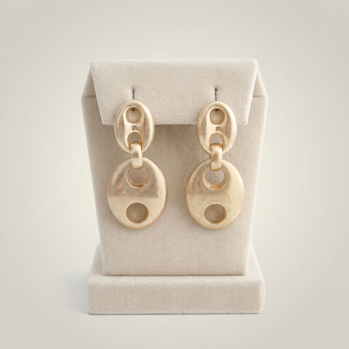 Dangle Matte Gold Puffy Anchor Link Earrings