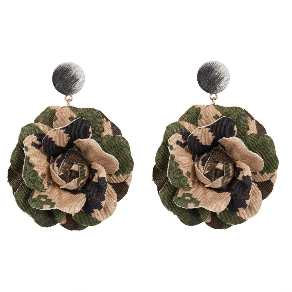 Drop Camouflage Dimensional Flower Earrings
