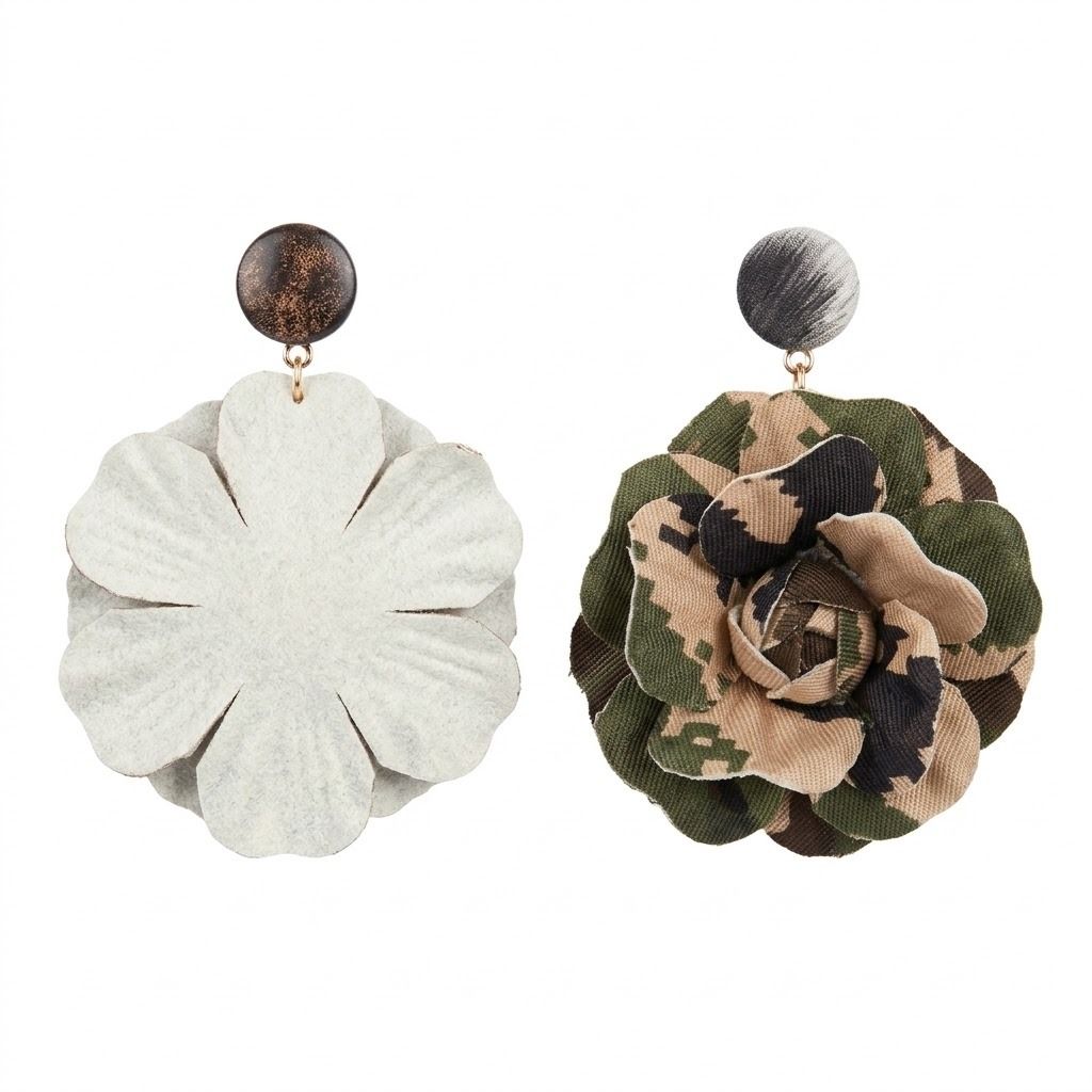 Drop Camouflage Dimensional Flower Earrings