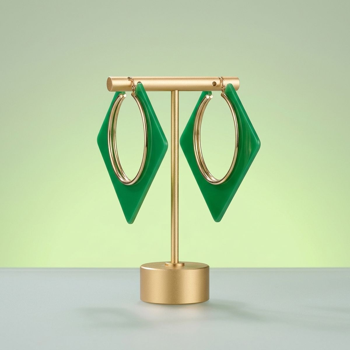 Hoop Neon Green Square Acrylic Gold Earrings
