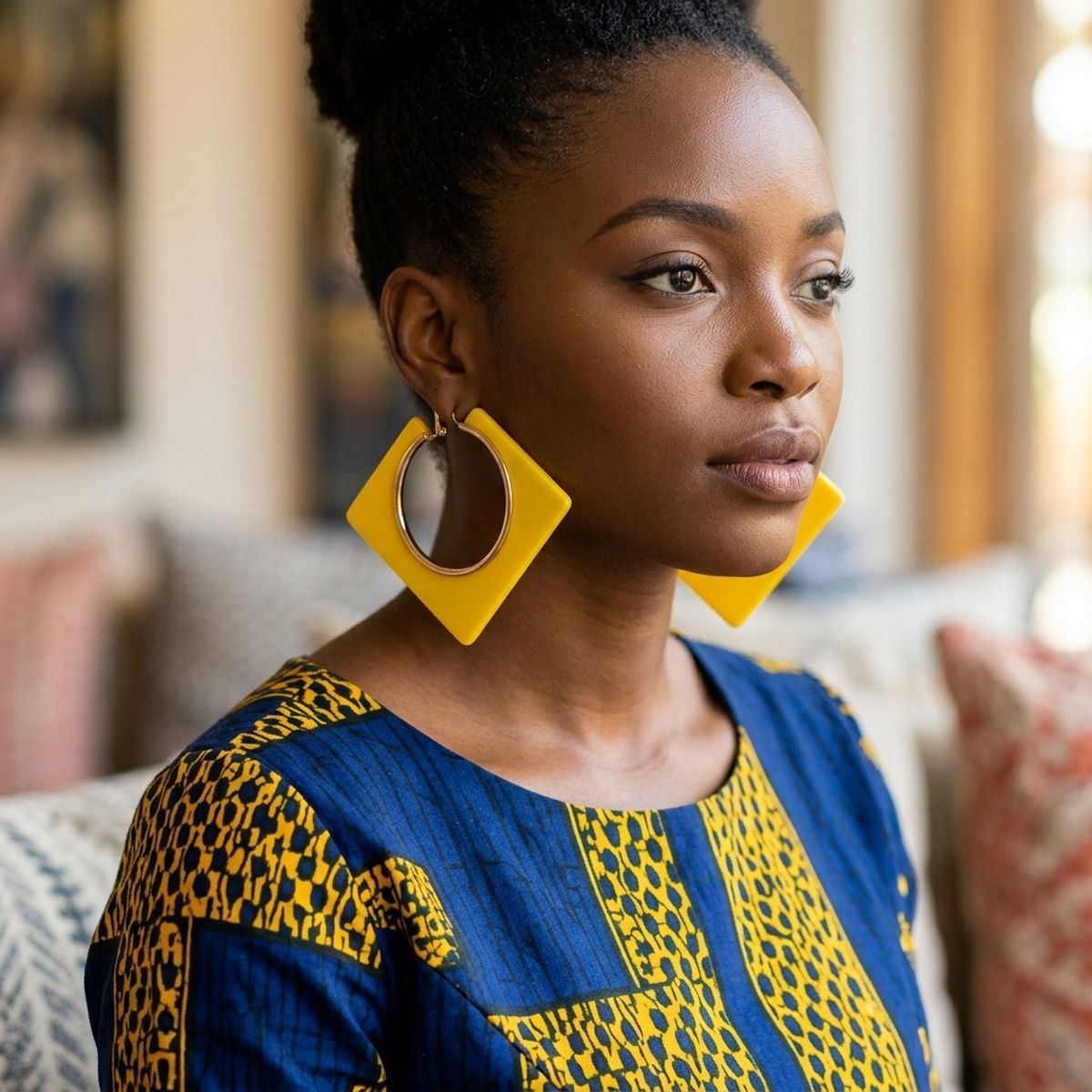 Hoop Bright Yellow Square Acrylic Gold Earrings