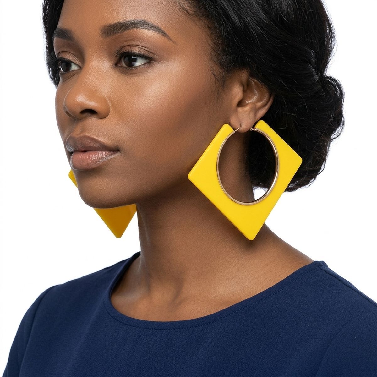 Hoop Bright Yellow Square Acrylic Gold Earrings