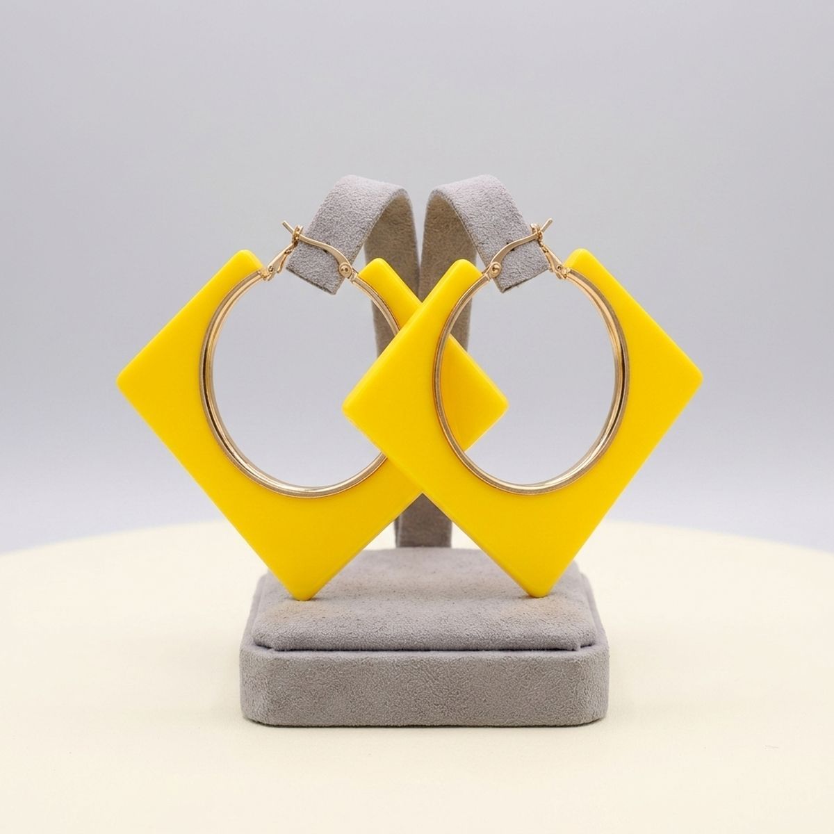 Hoop Bright Yellow Square Acrylic Gold Earrings