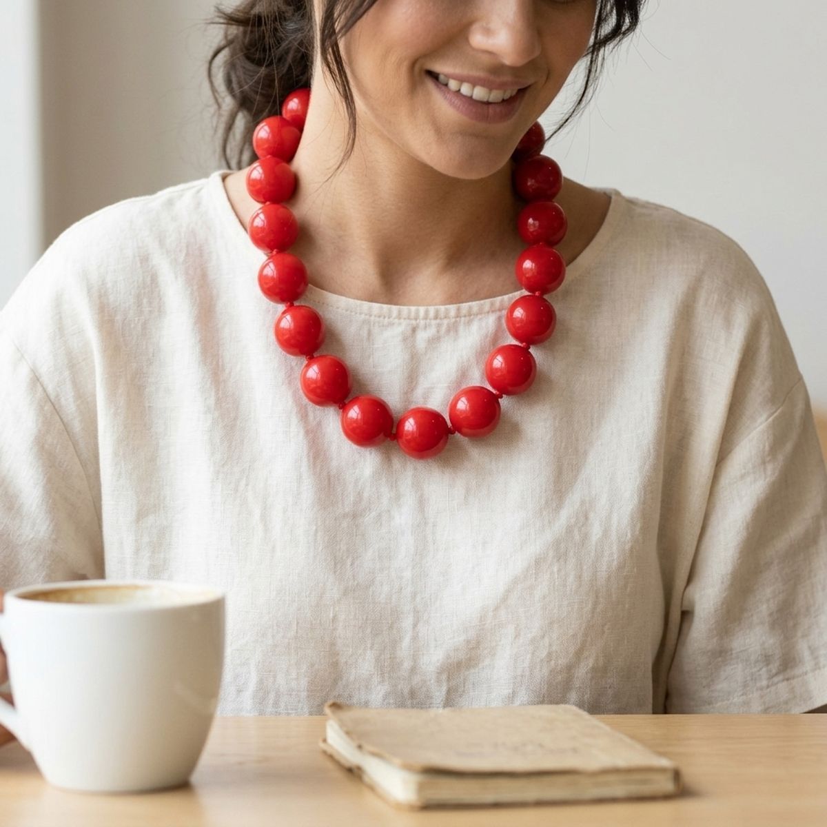 Mod Style Candy Red Chunky Bead Necklace