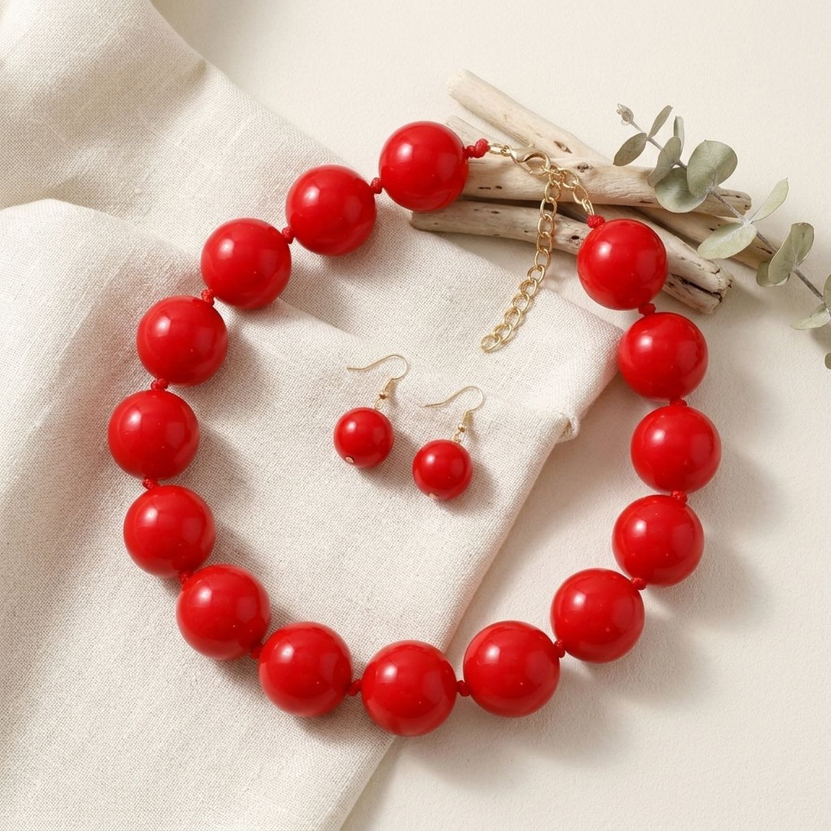 Mod Style Candy Red Chunky Bead Necklace