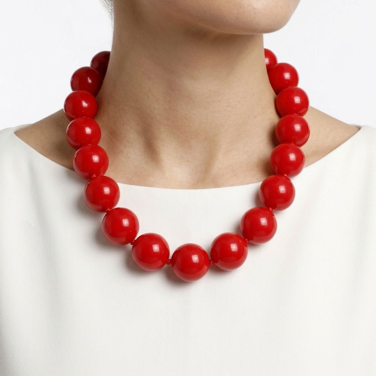 Mod Style Candy Red Chunky Bead Necklace