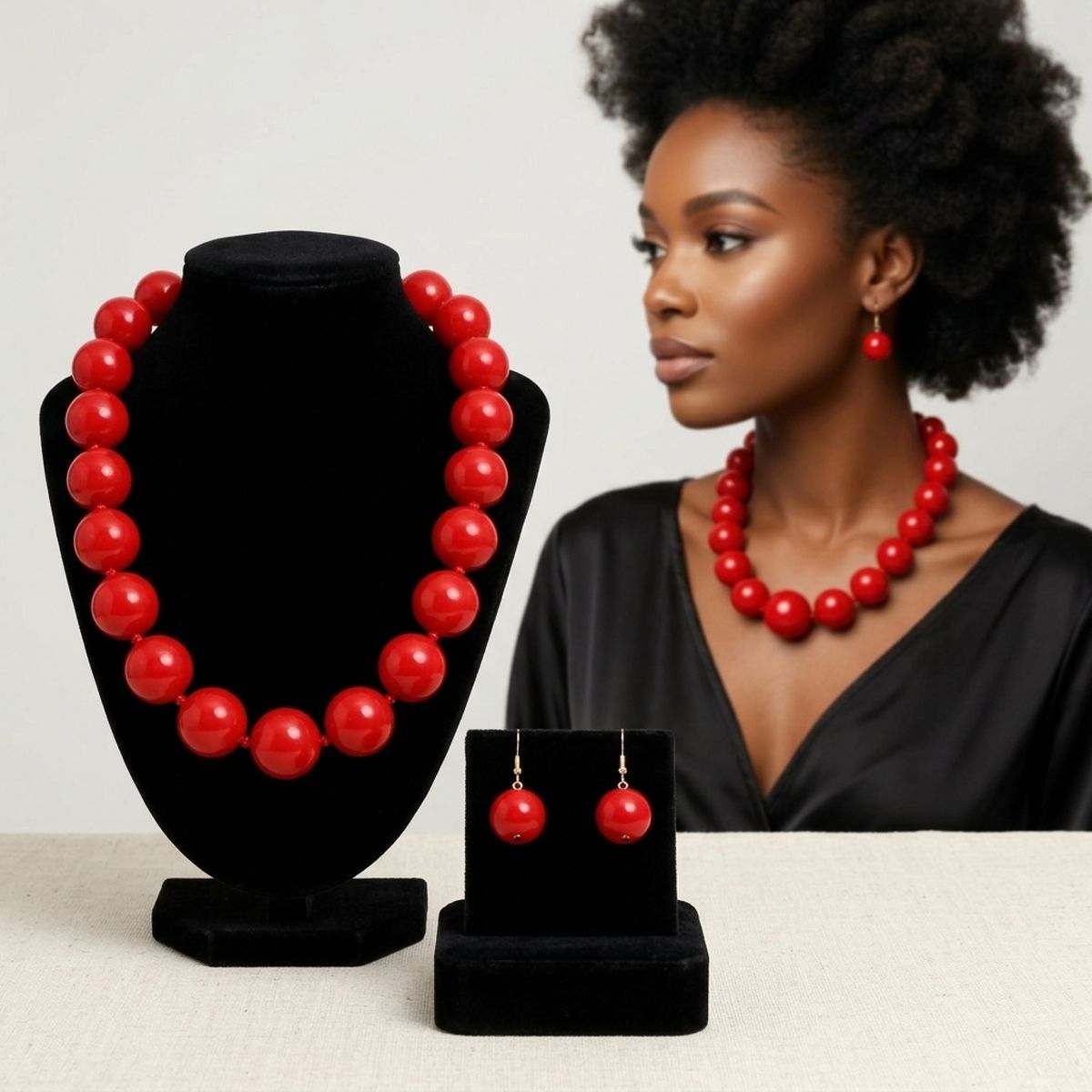 Mod Style Candy Red Chunky Bead Necklace