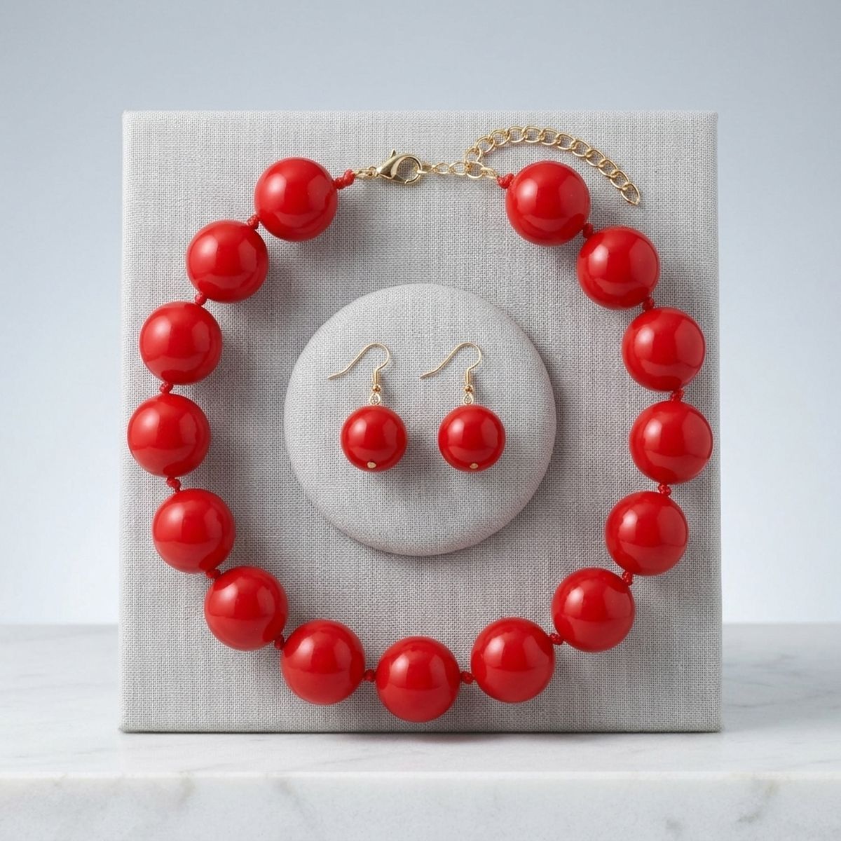 Mod Style Candy Red Chunky Bead Necklace