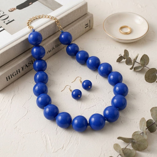 Mod Style Royal Blue Chunky Bead Necklace