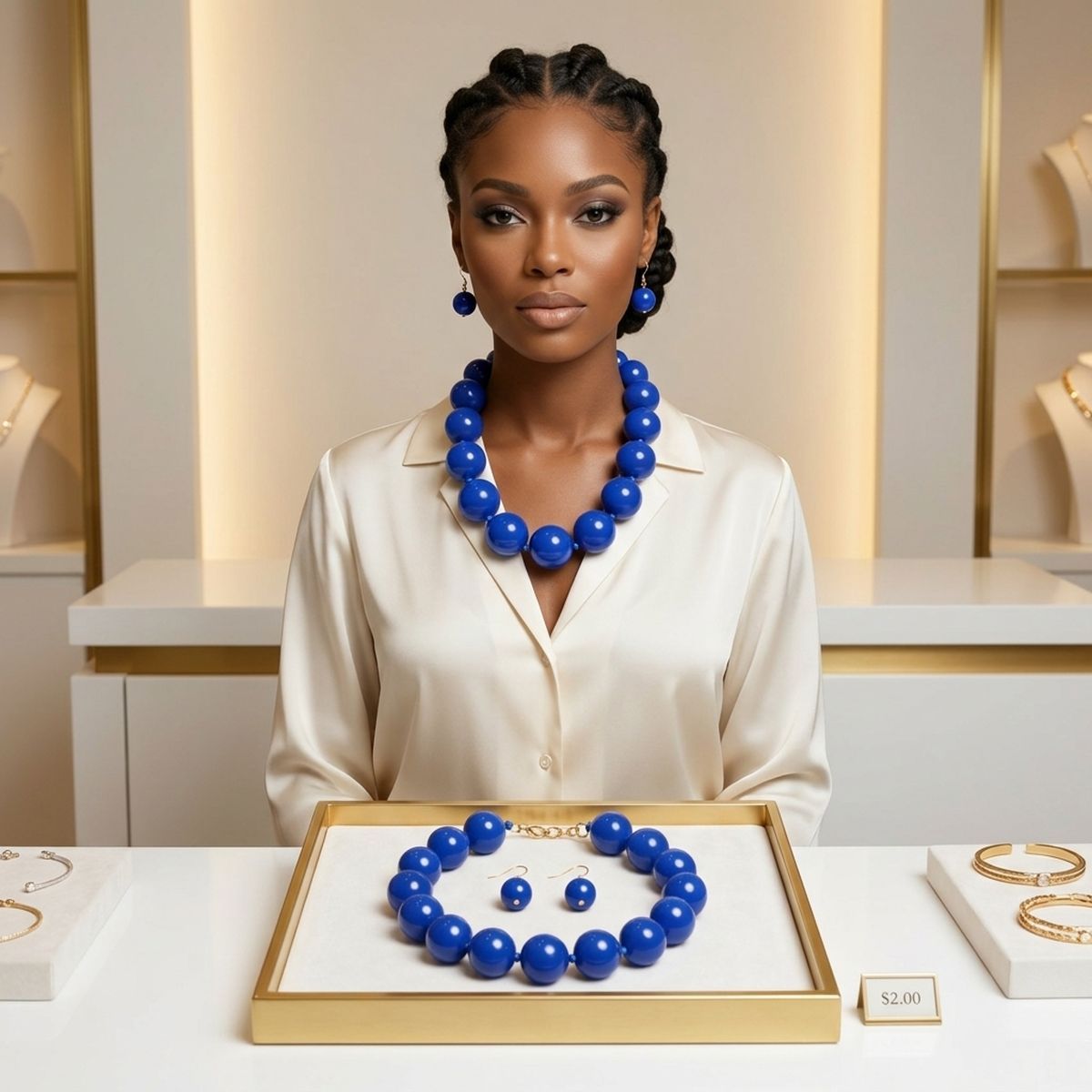Mod Style Royal Blue Chunky Bead Necklace