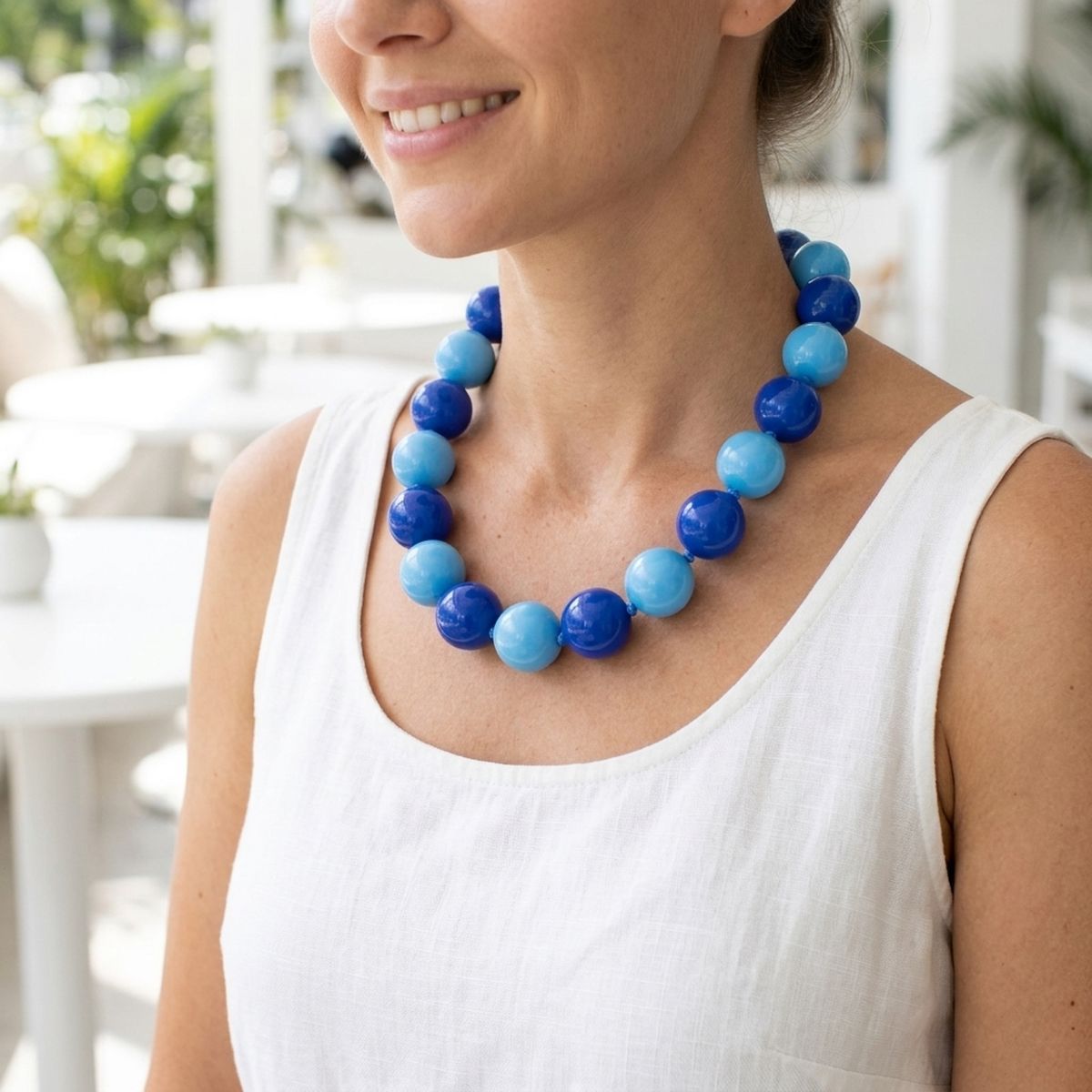 Mod Style Two Tone Blue Chunky Bead Necklace