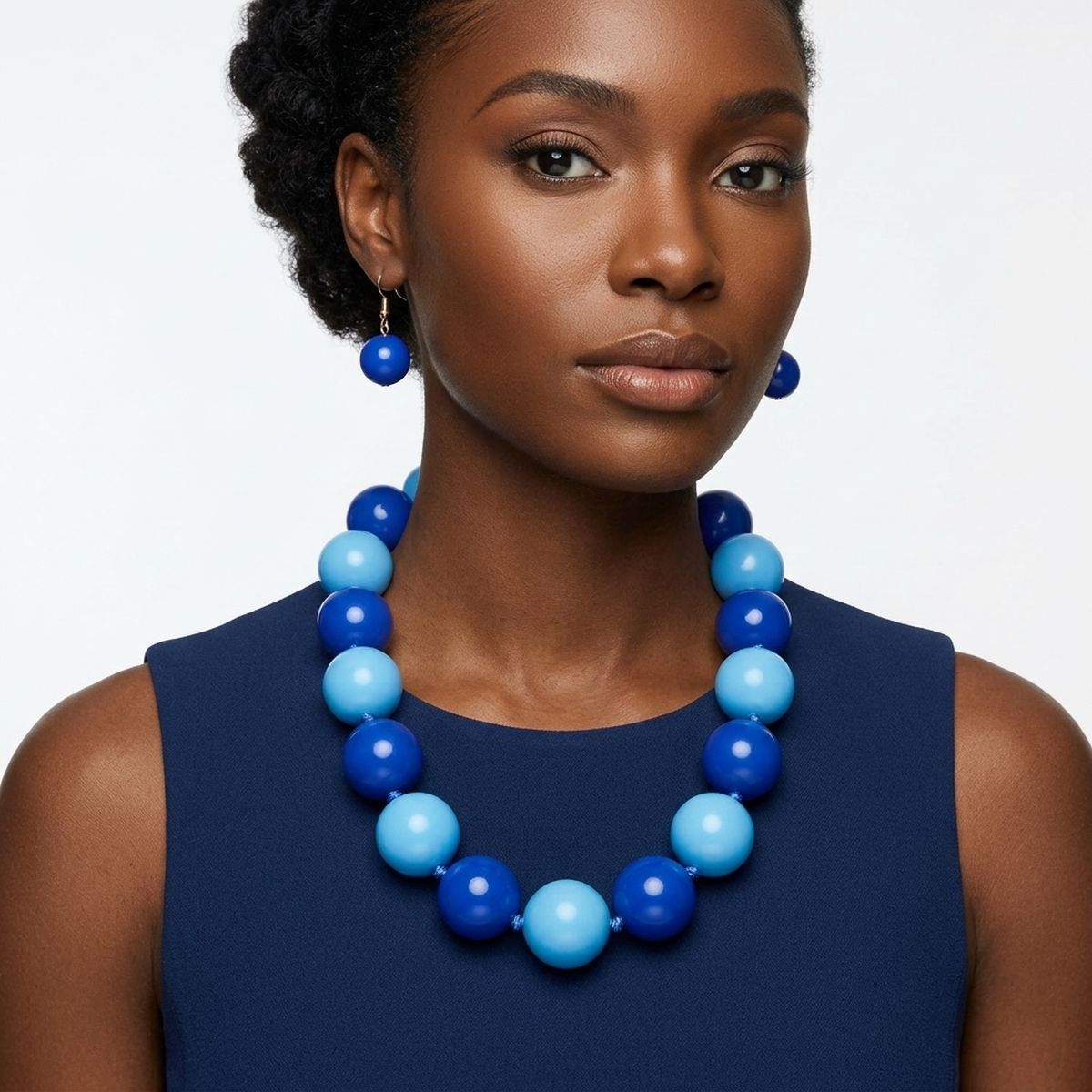 Mod Style Two Tone Blue Chunky Bead Necklace