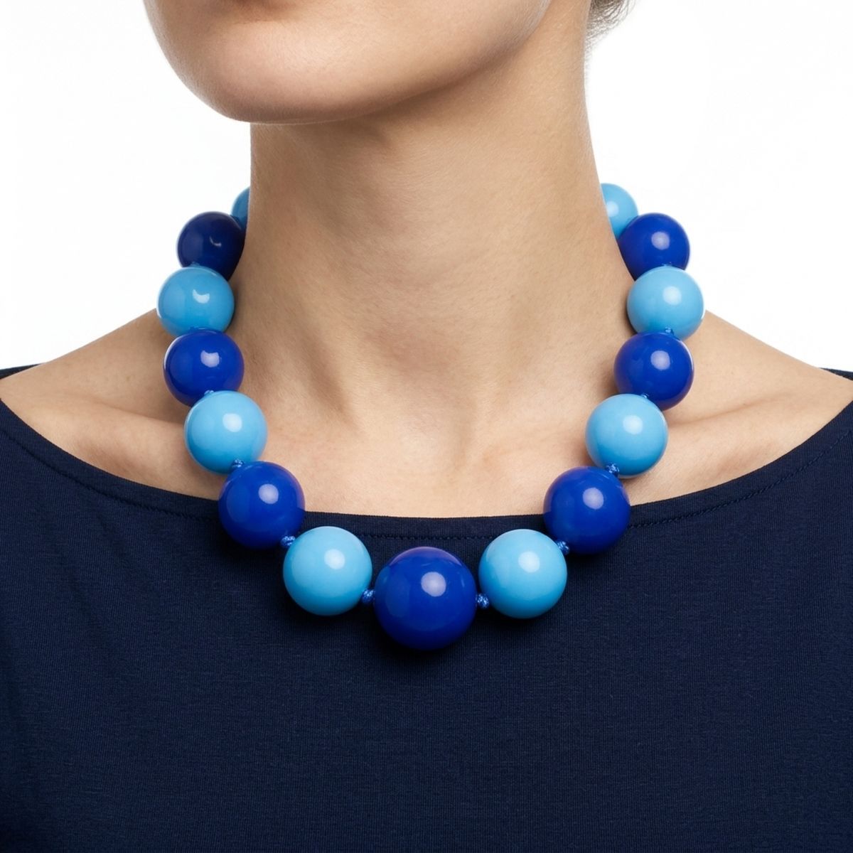Mod Style Two Tone Blue Chunky Bead Necklace