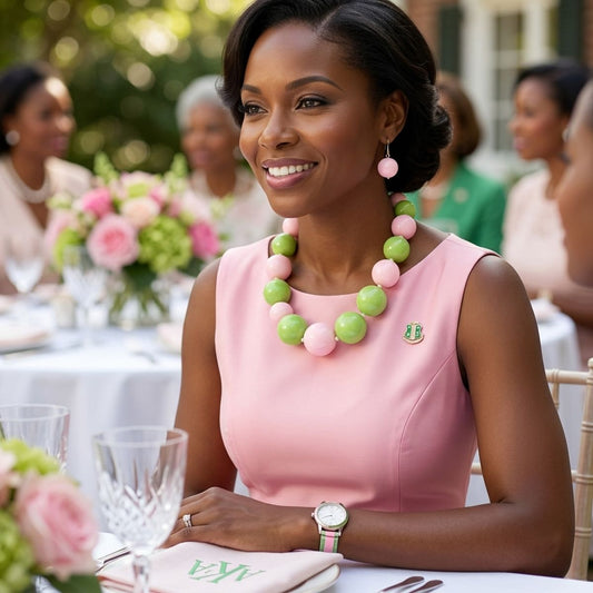 Mod Style Two Tone Pink Green Chunky Bead Necklace