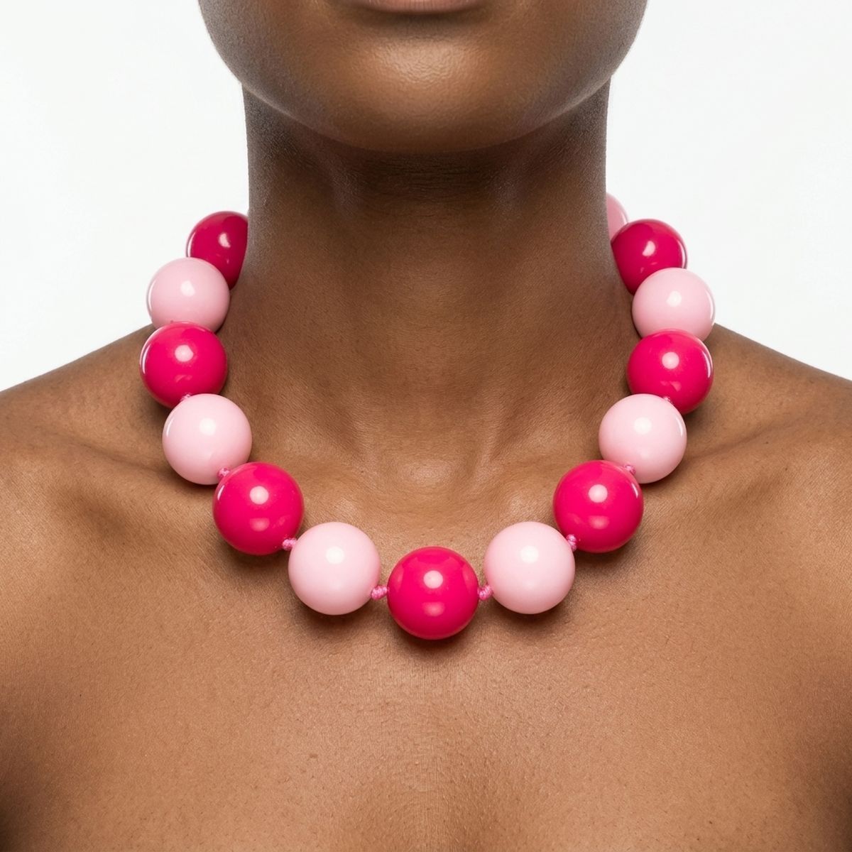 Mod Style Two Tone Pink Chunky Bead Necklace