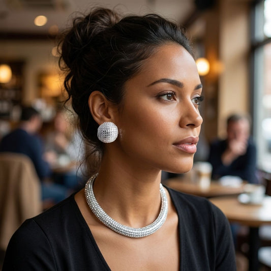 Silver Clear Stone 6 Row Disco Ball Collar Necklace