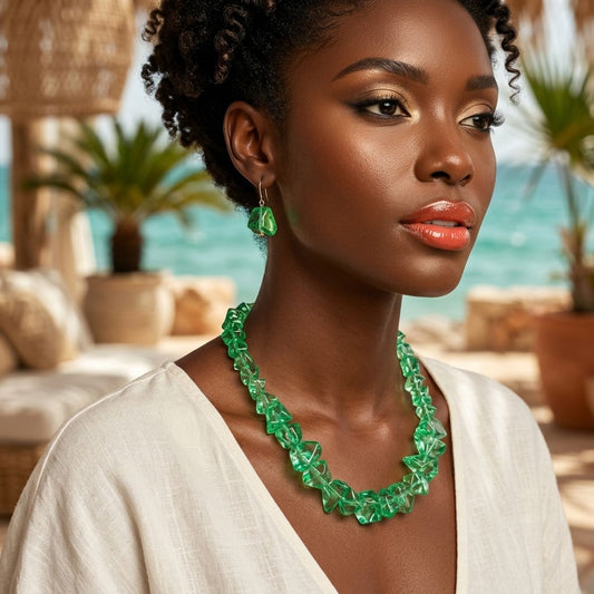 Translucent Green Bead Rock Candy Necklace Set