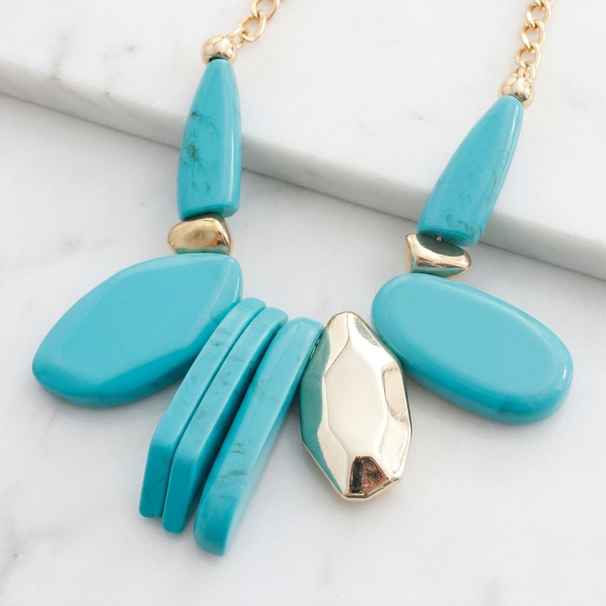 Chunky Turquoise Geo Marbled Resin Bib Necklace