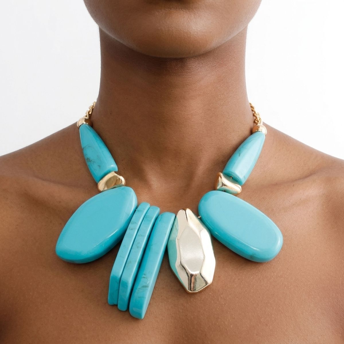Chunky Turquoise Geo Marbled Resin Bib Necklace