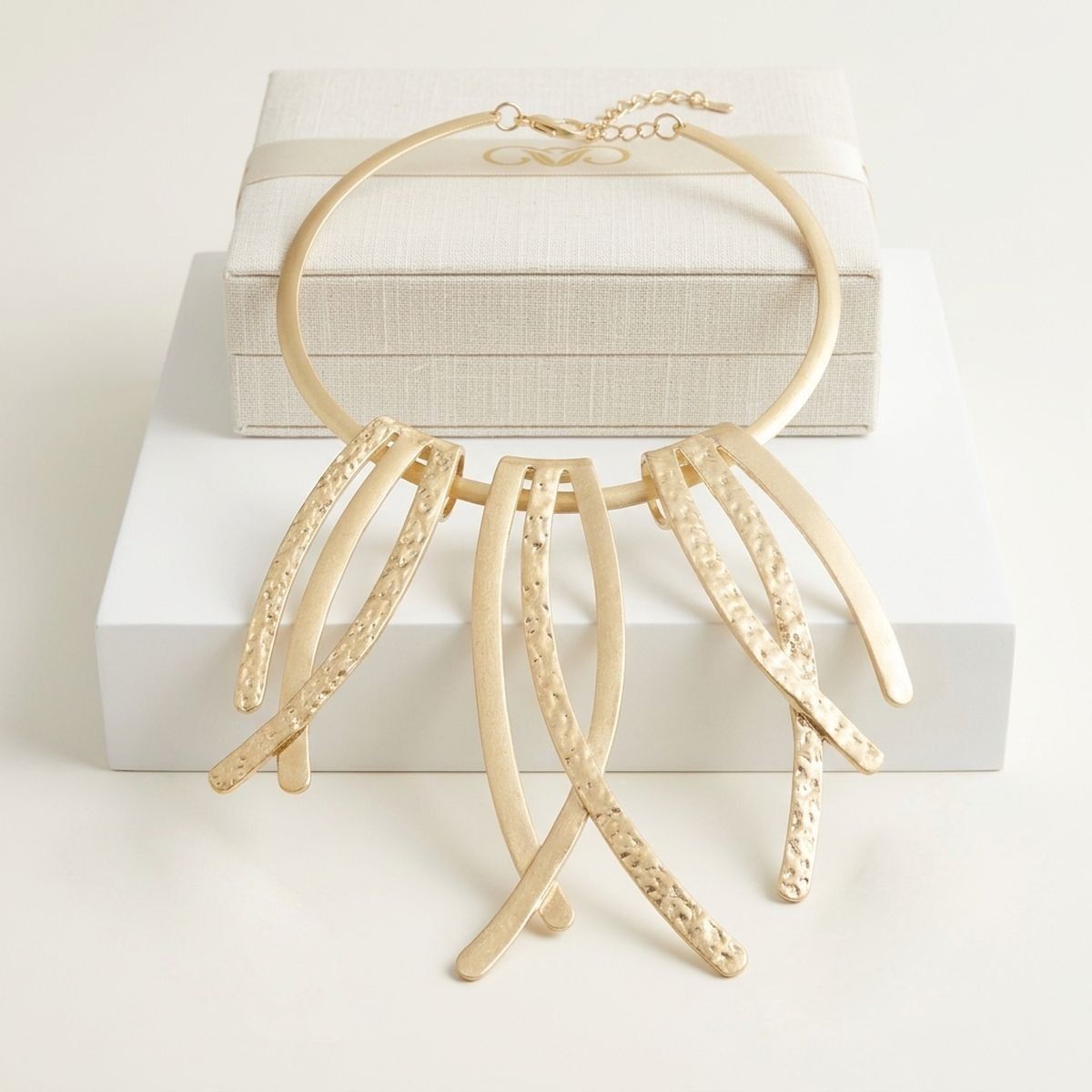 Matte Gold Abstract Rigid Fringe Choker Necklace