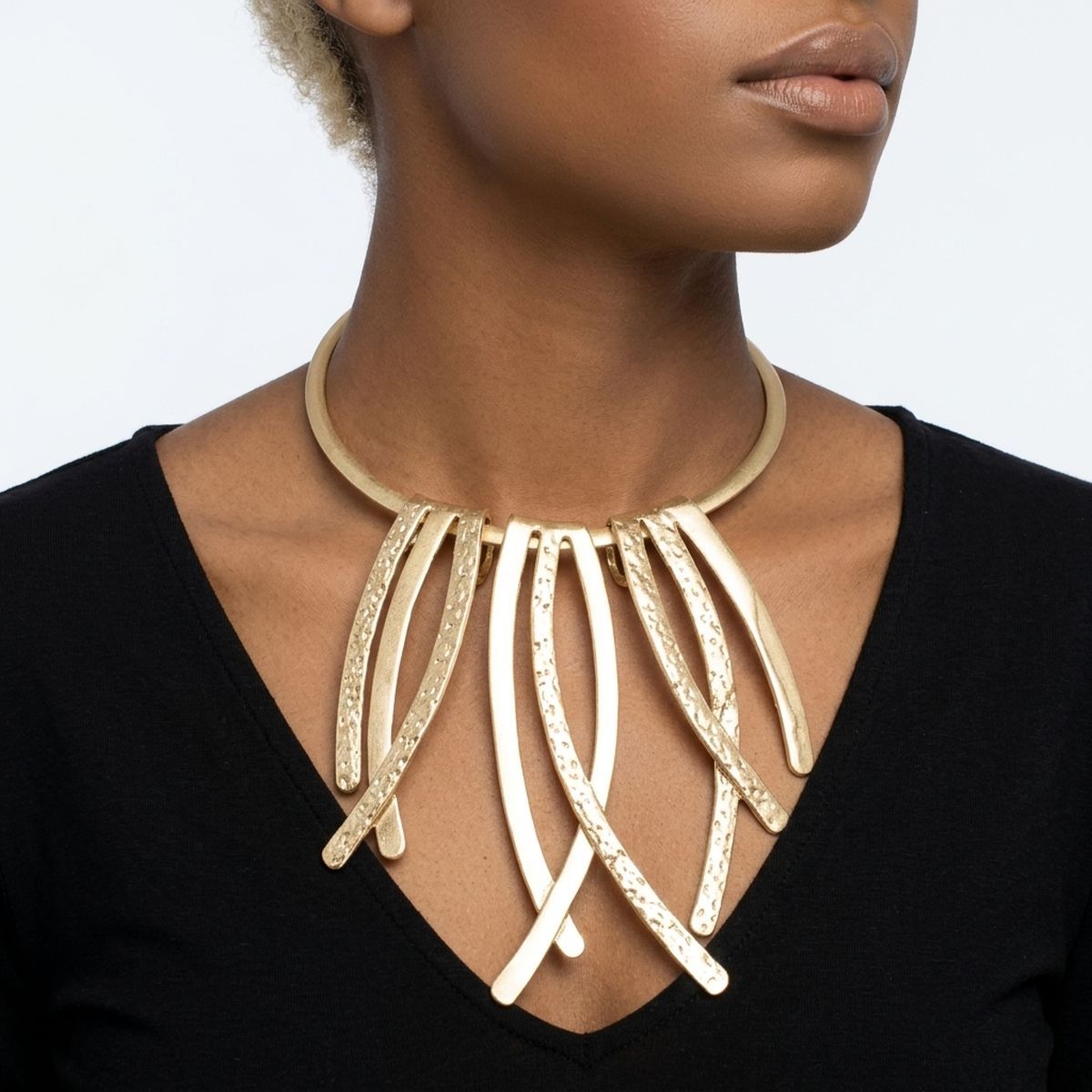 Matte Gold Abstract Rigid Fringe Choker Necklace