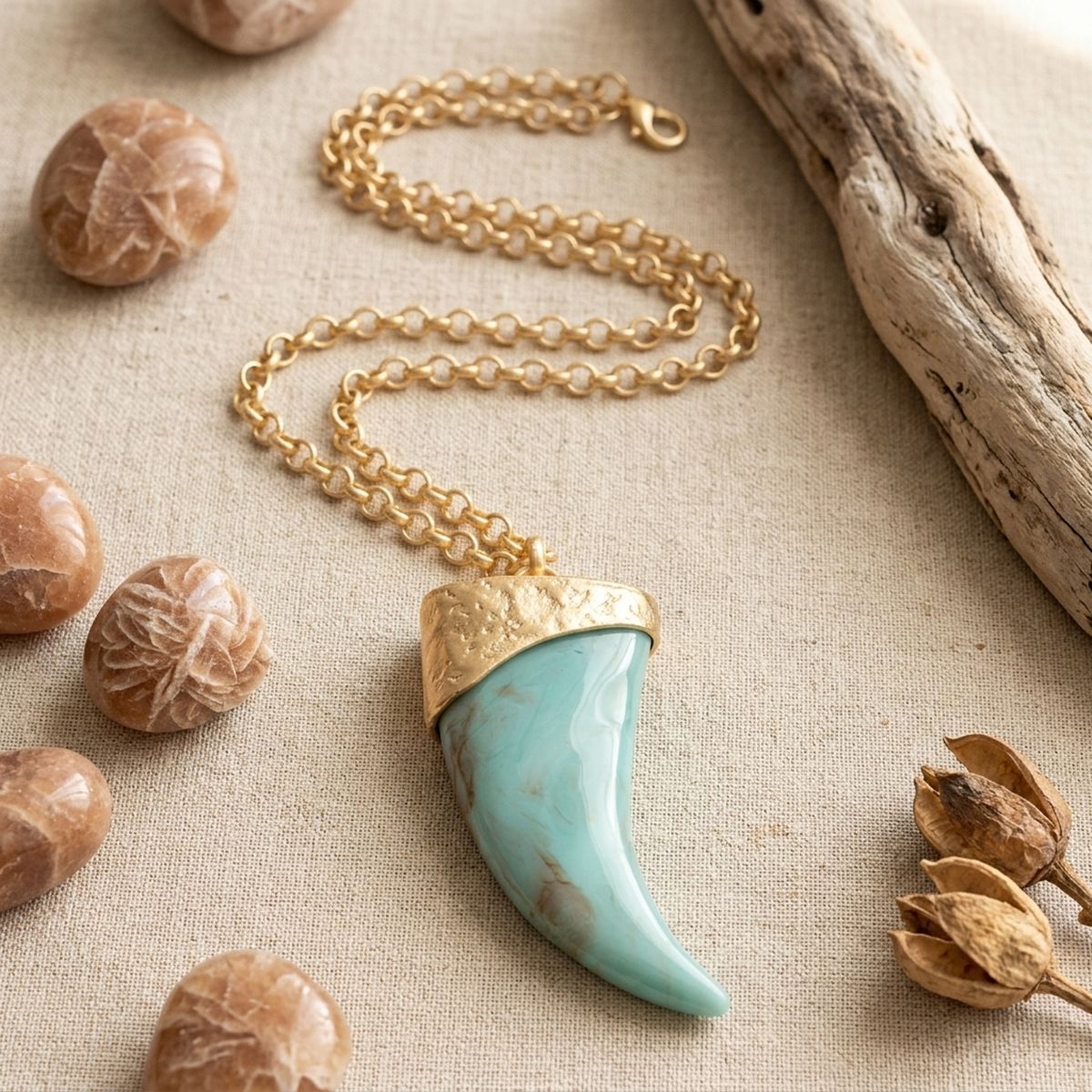 Oversized Turquoise Horn Long Pendant Necklace