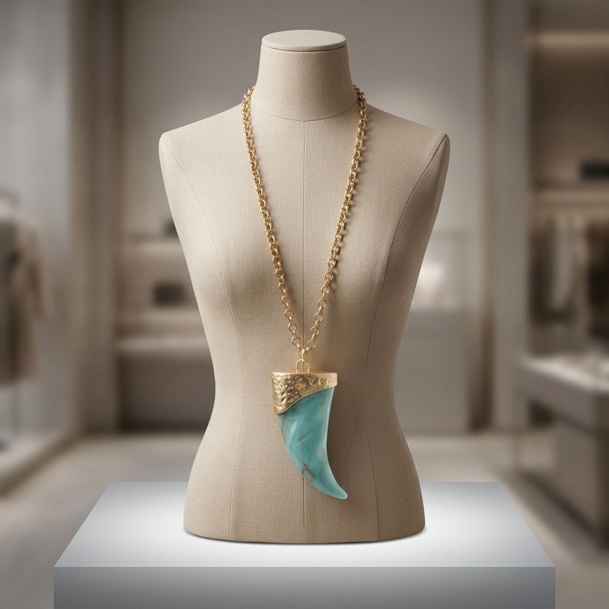 Oversized Turquoise Horn Long Pendant Necklace