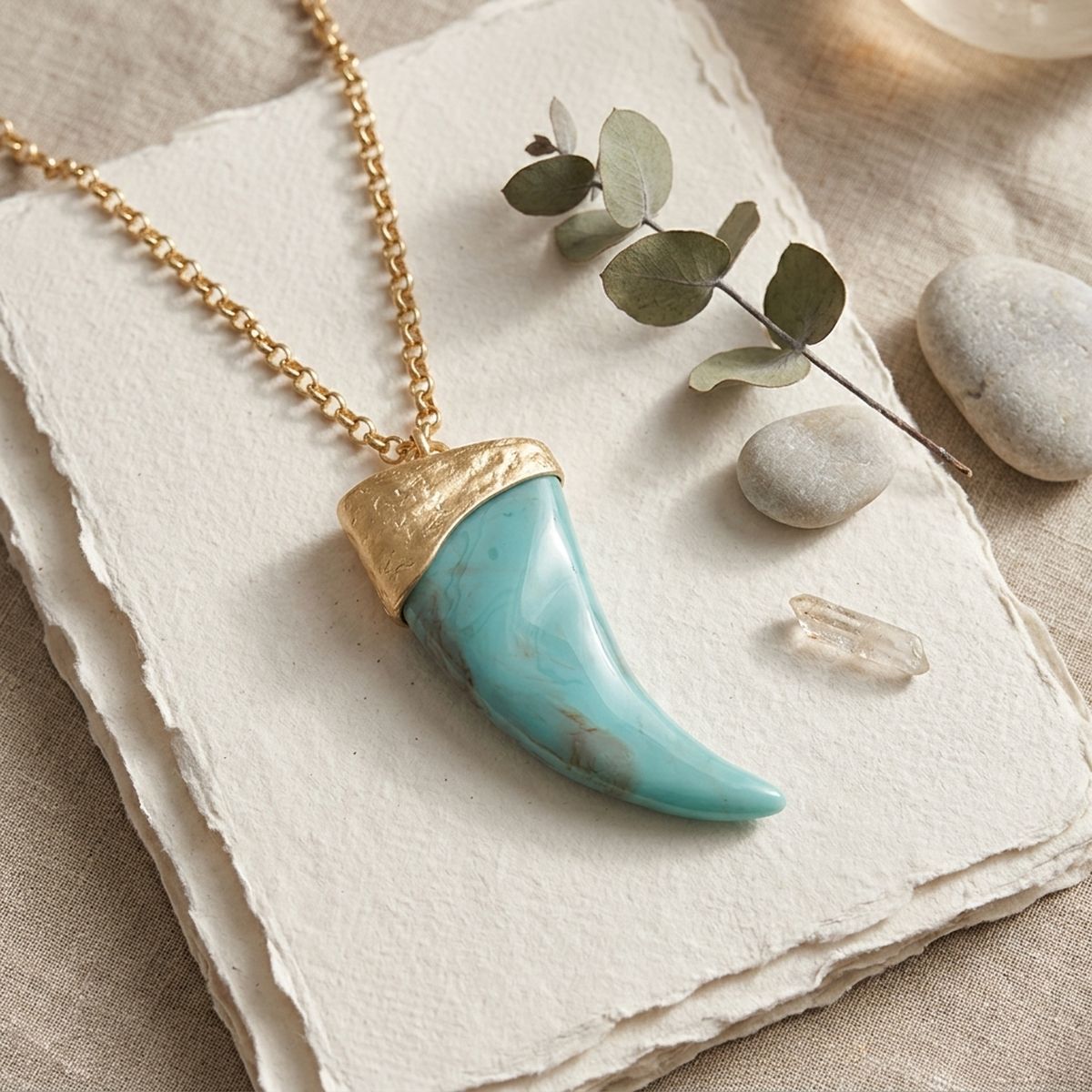 Oversized Turquoise Horn Long Pendant Necklace