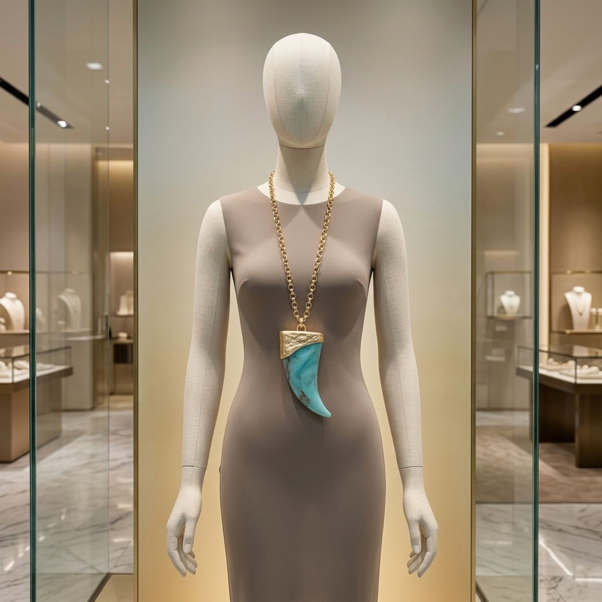 Oversized Turquoise Horn Long Pendant Necklace
