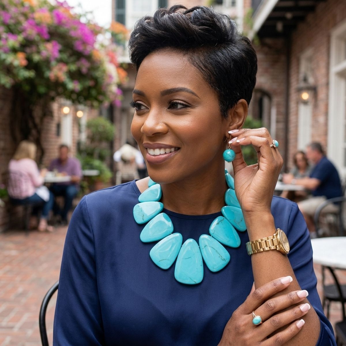 Turquoise Tribal Triangle Bib Collar Necklace Set
