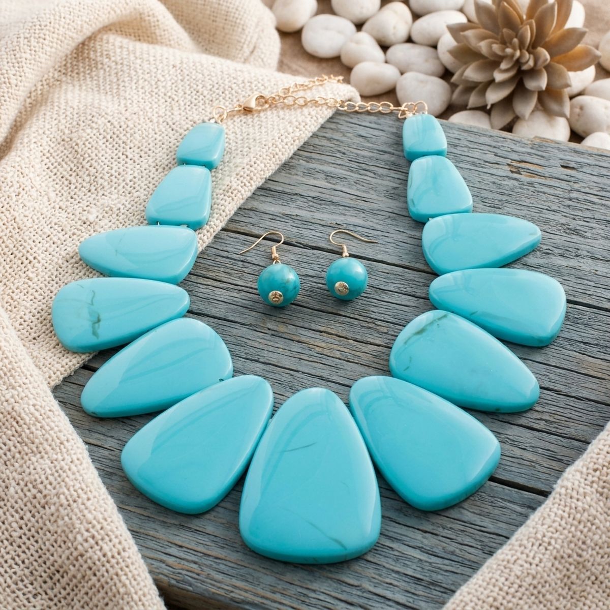 Turquoise Tribal Triangle Bib Collar Necklace Set