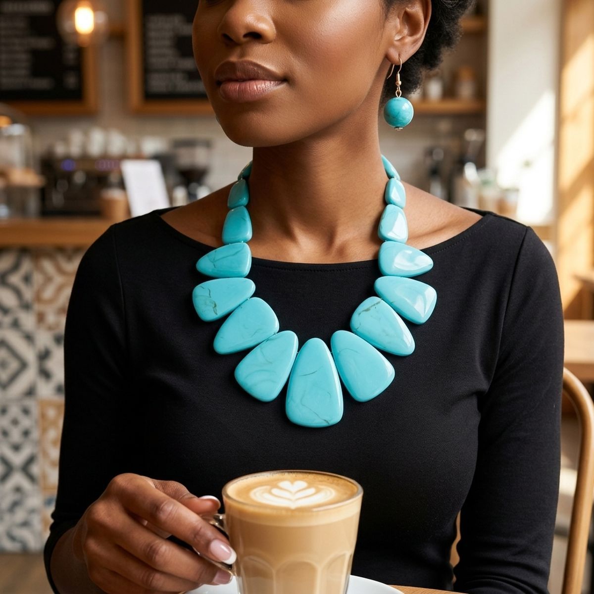 Turquoise Tribal Triangle Bib Collar Necklace Set