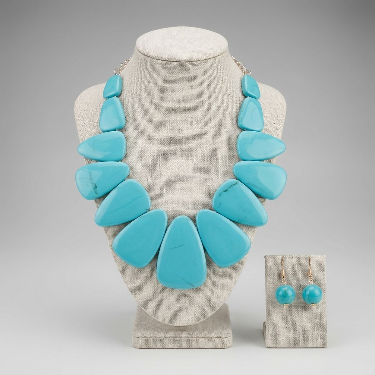 Turquoise Tribal Triangle Bib Collar Necklace Set