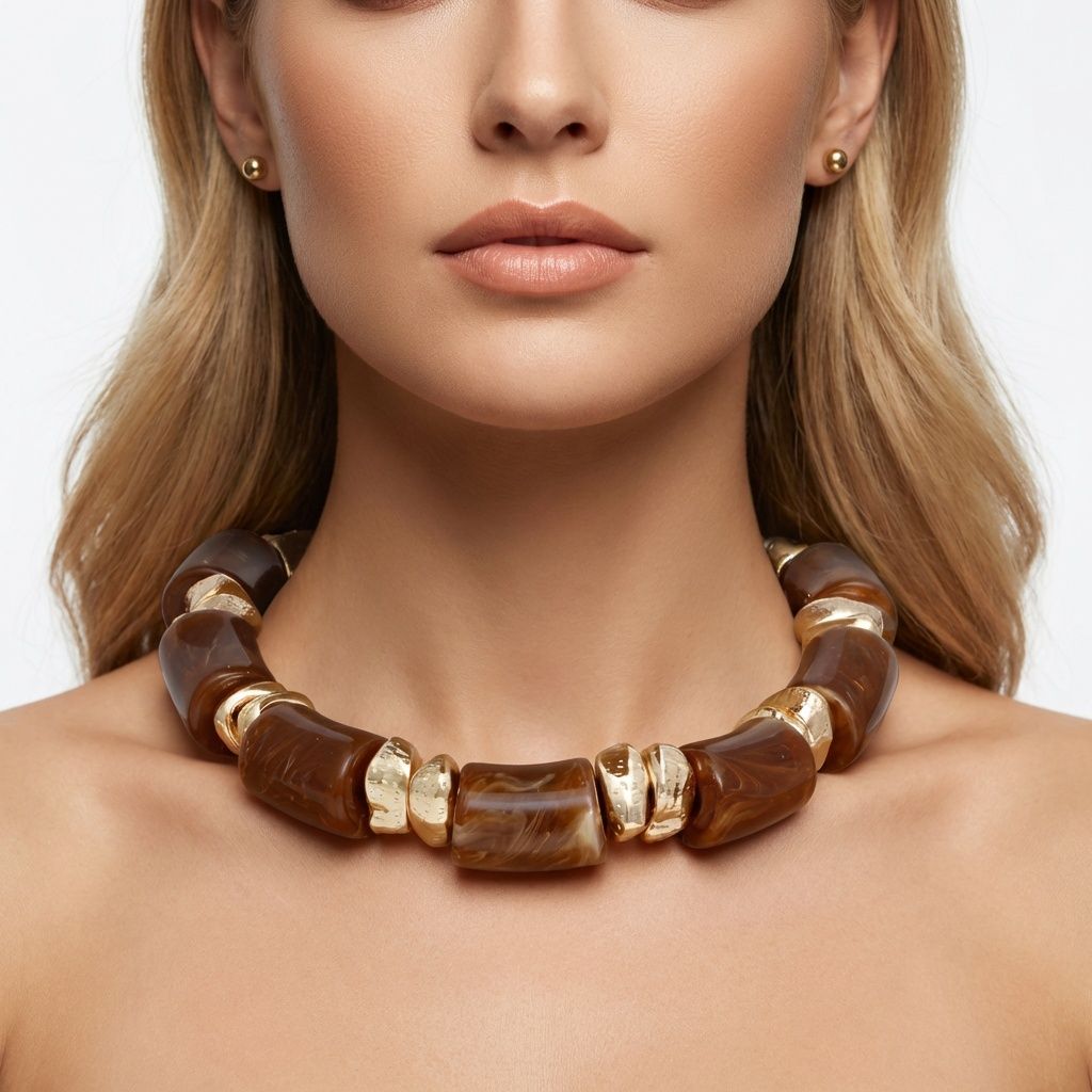 Vintage Marbled Brown Resin Bead Toggle Necklace