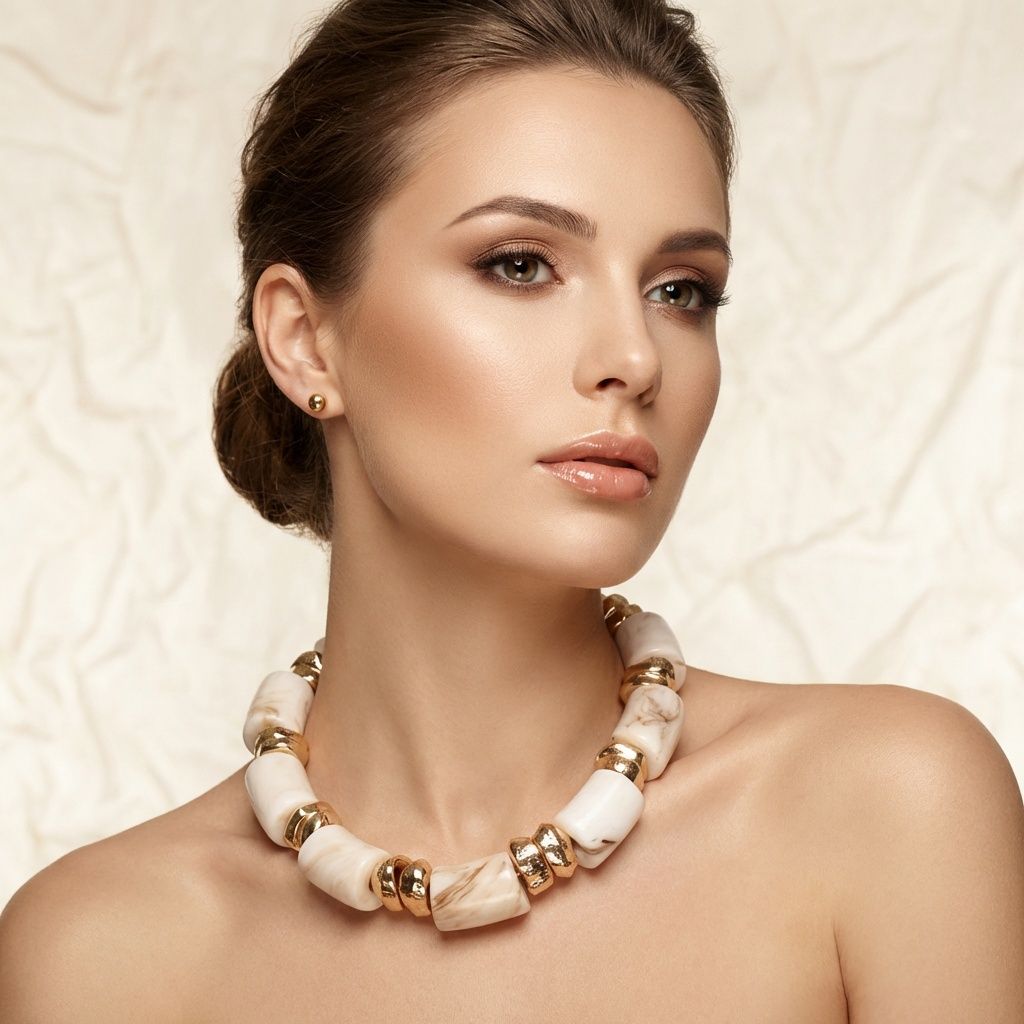 Vintage Marbled Cream Resin Bead Toggle Necklace