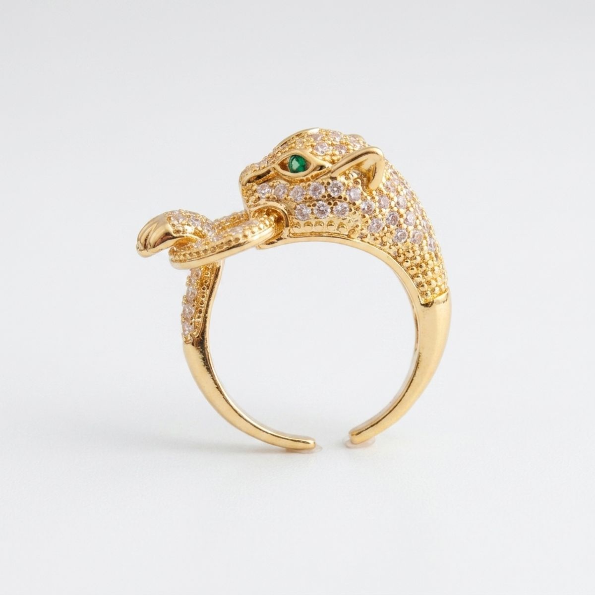 Gold CZ Pave Panther Adjustable Cocktail Ring