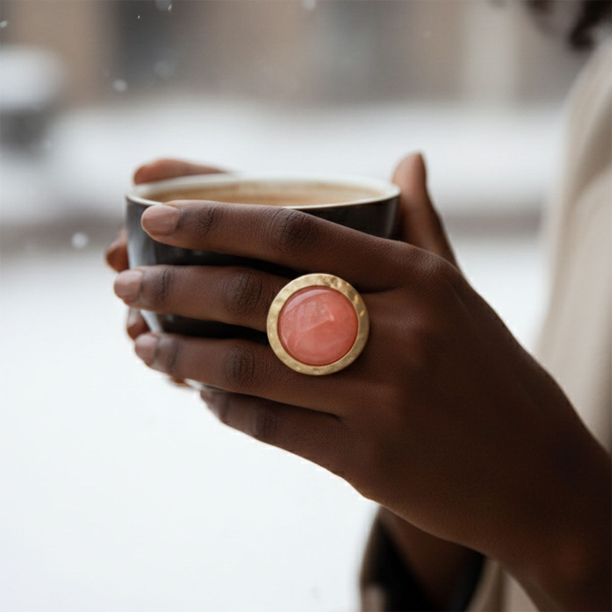Cocktail Ring Large Pink Resin Vintage Stretch