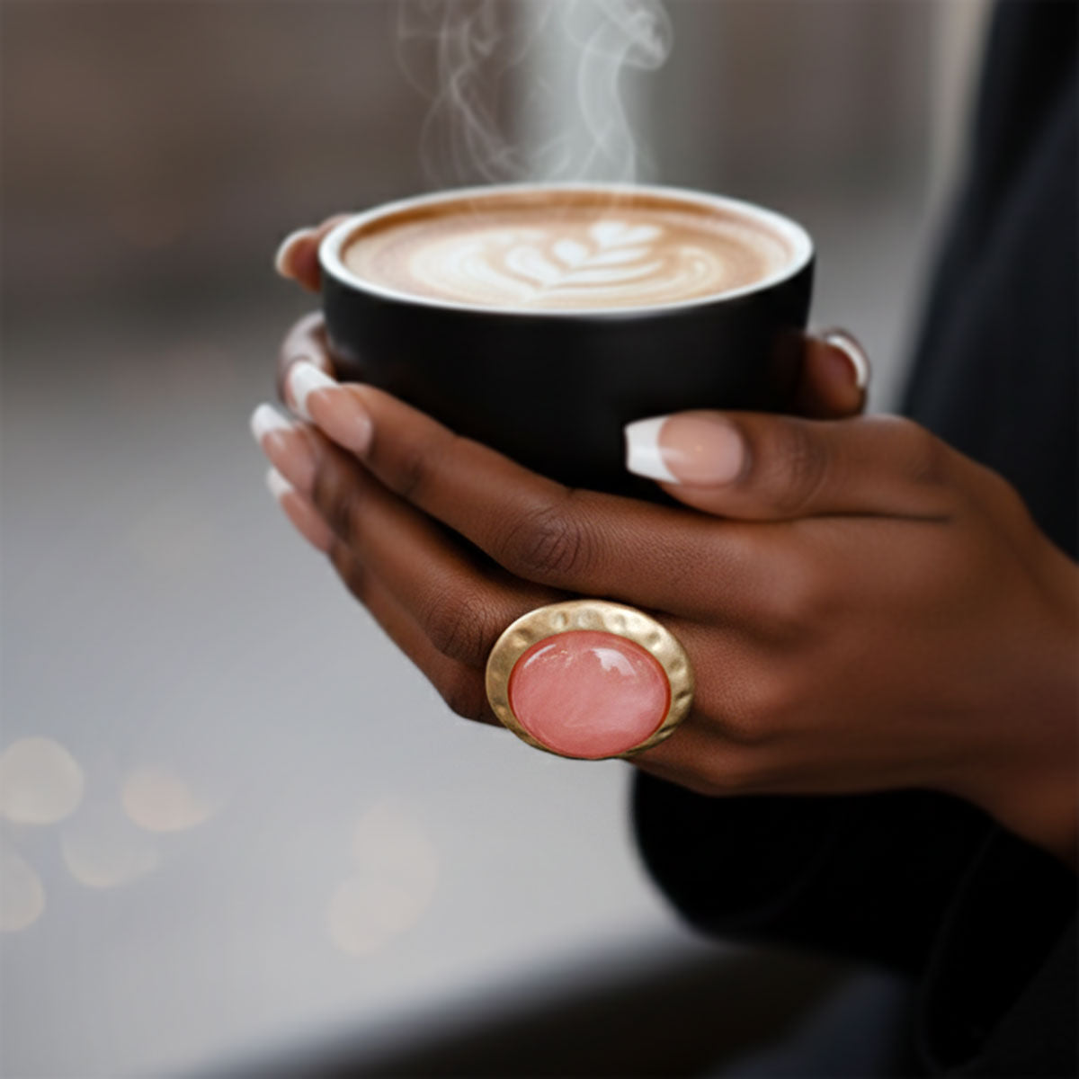 Cocktail Ring Large Pink Resin Vintage Stretch