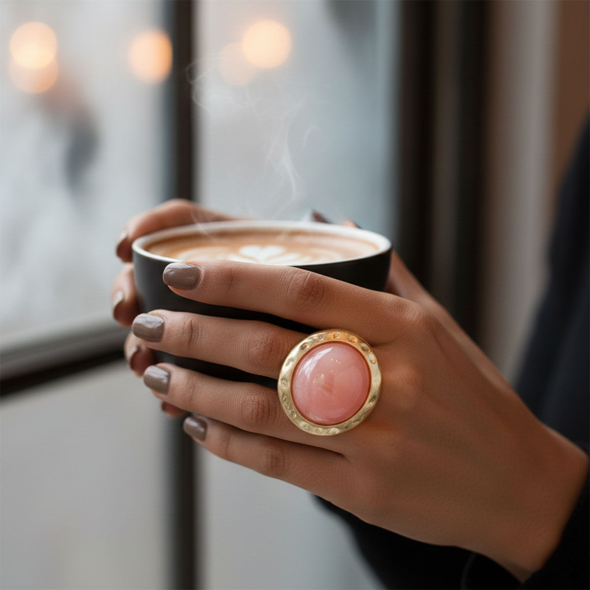 Cocktail Ring Large Pink Resin Vintage Stretch