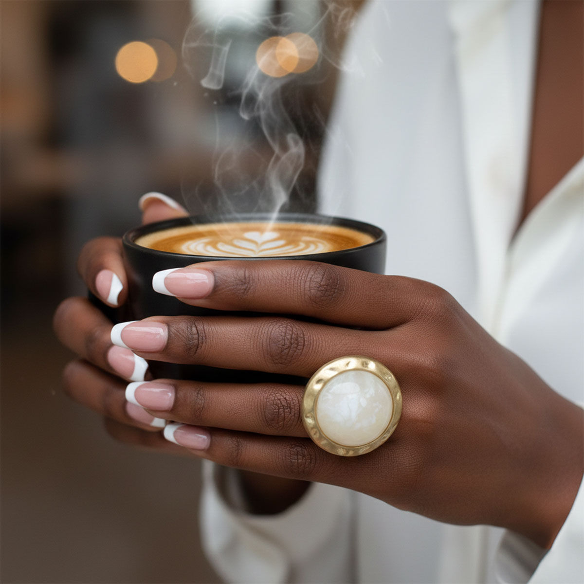 Cocktail Ring Large White Resin Vintage Stretch