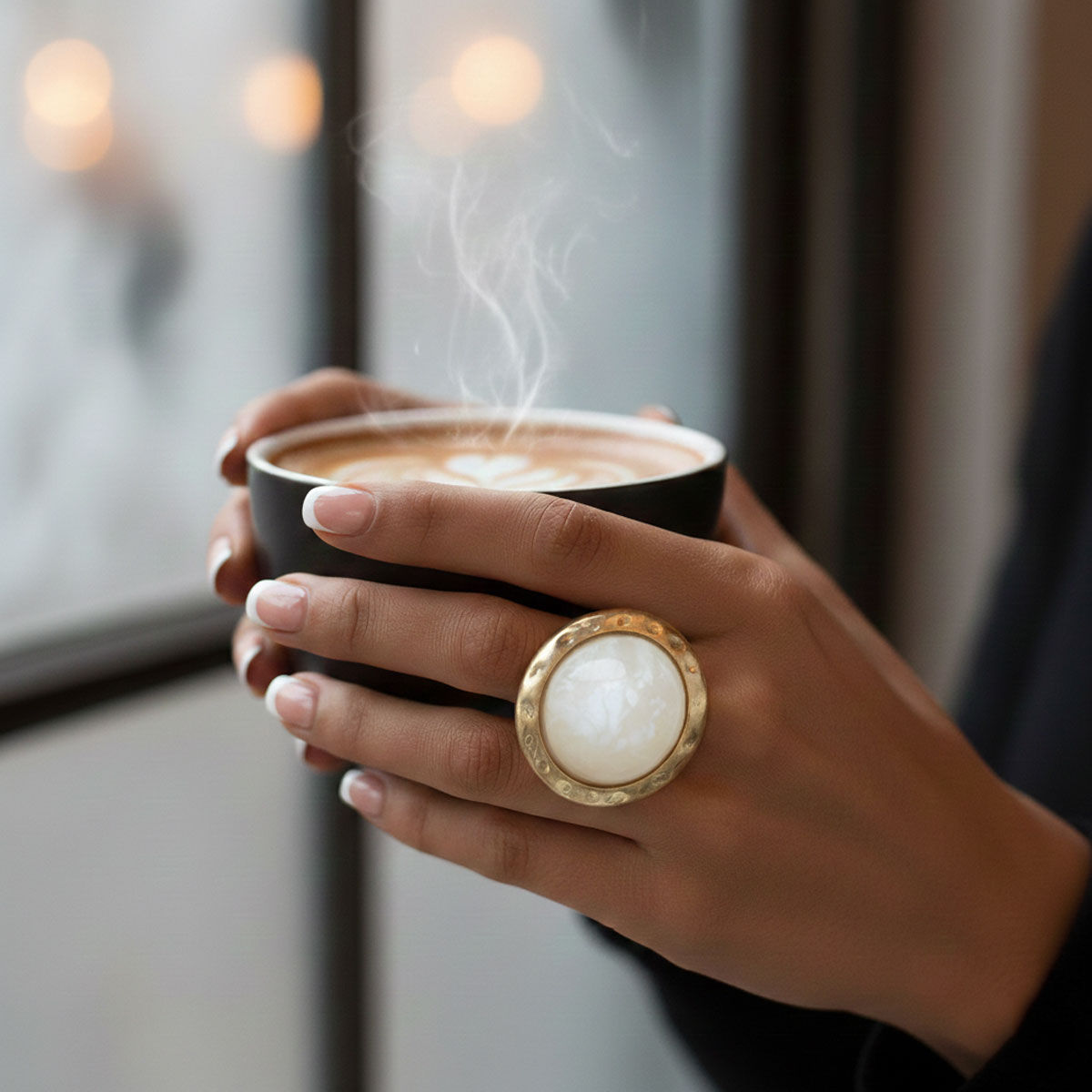 Cocktail Ring Large White Resin Vintage Stretch