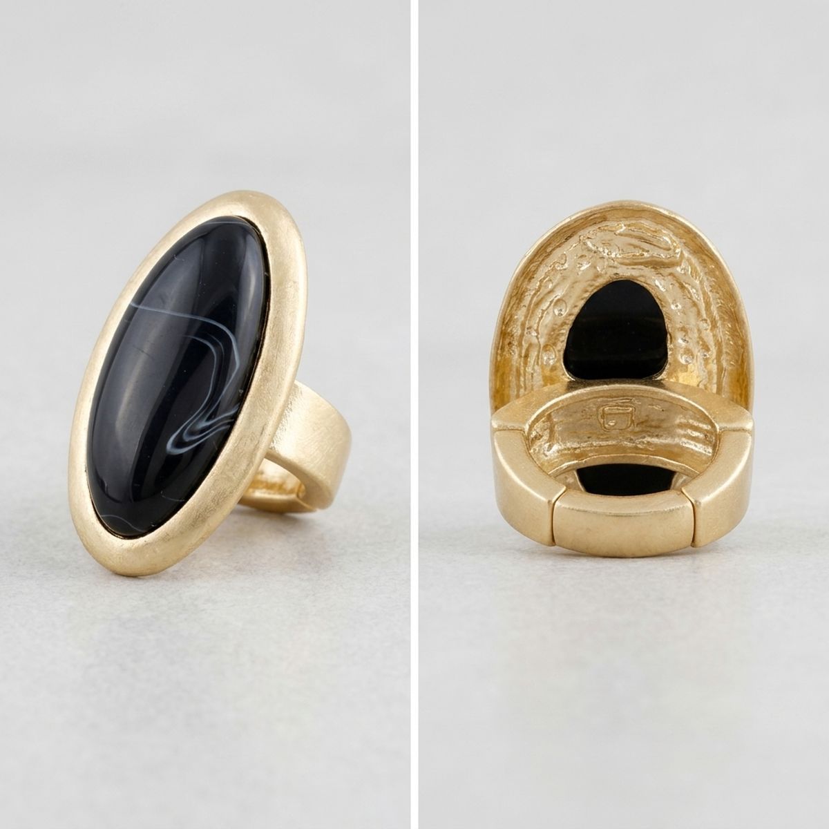 Marbled Black Oversized Organic Matte Gold Ring