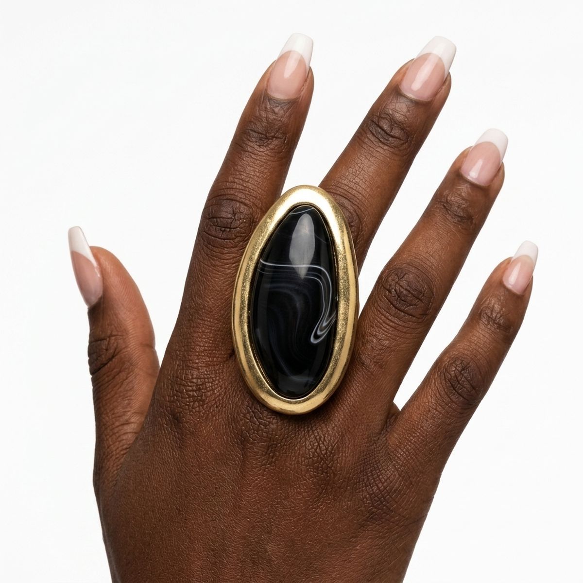Marbled Black Oversized Organic Matte Gold Ring