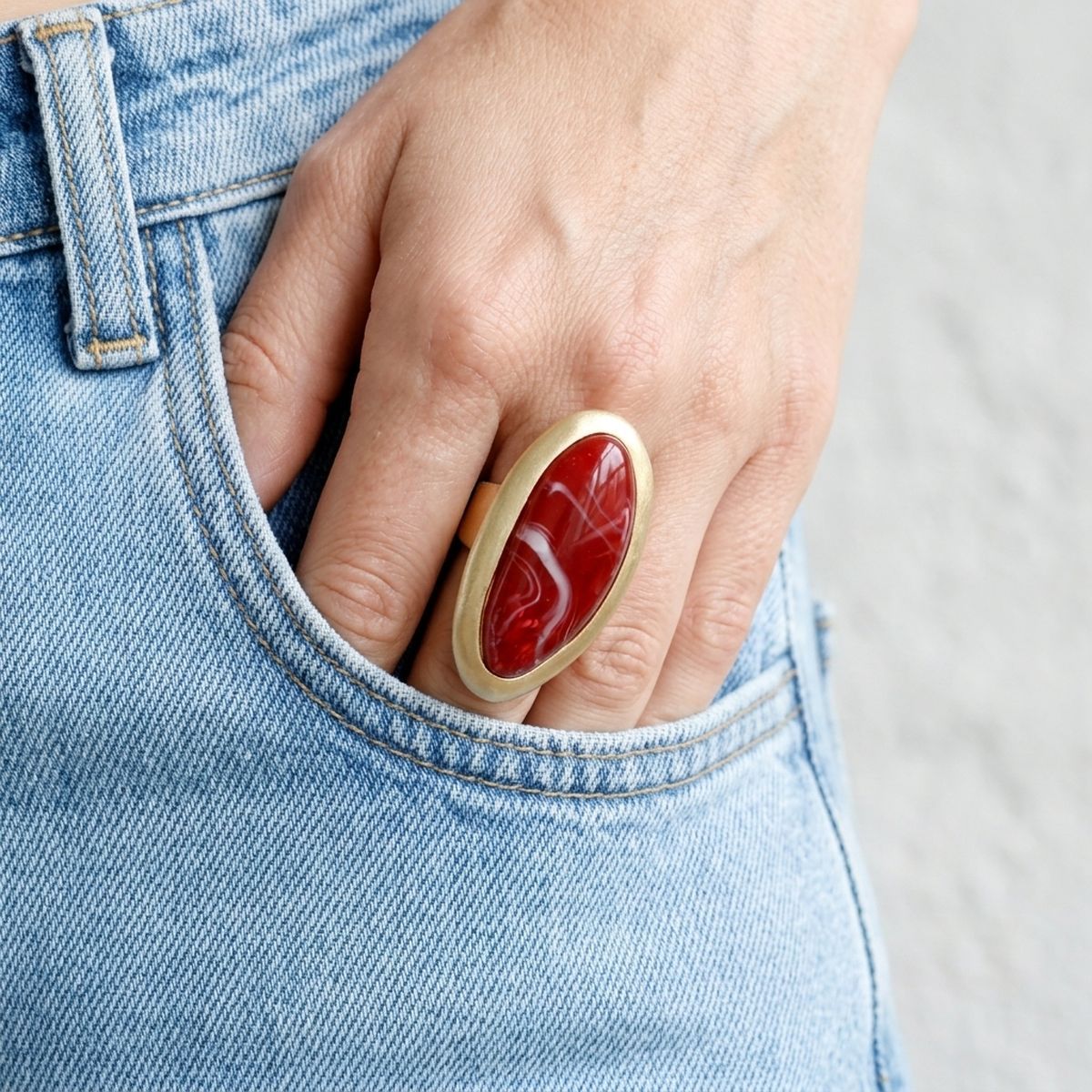 Marbled Burgundy Oversized Organic Matte Gold Ring