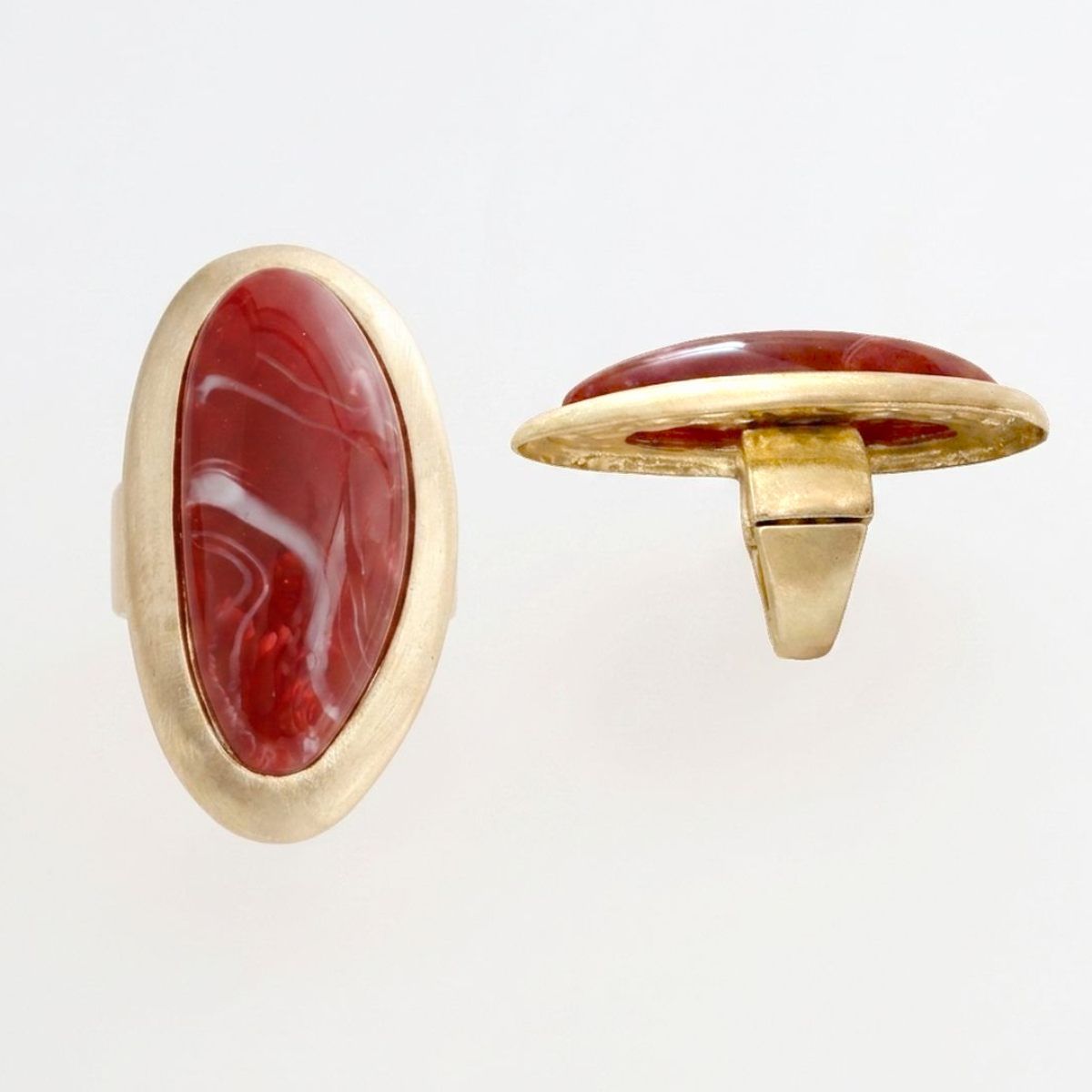 Marbled Burgundy Oversized Organic Matte Gold Ring